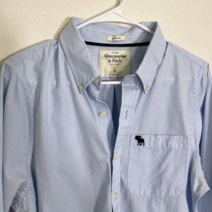 Y2K Abercrombie & Fitch Men's Large Muscle Fit Blue Striped Long Sleeve  Cotton